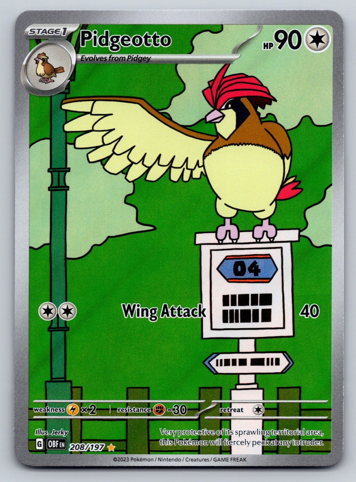 Pidgeotto 208/197 Illustration Rare Obsidian Flames Pokemon NM