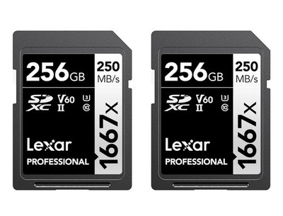 Two Lexar SILVER Pro 1667x 256GB UHS-II SDXC Memory Card 250mb/s 4K 512GB Total