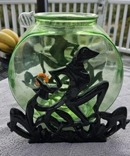 Dancing Frog Metal 1920's  Art Deco Fish Bowl Holder 4x6 opening. Rare.