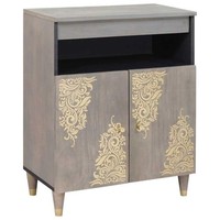 Sideboard Grau Und Gold 60 X 33.5 X 75 Cm Massivholz Mango