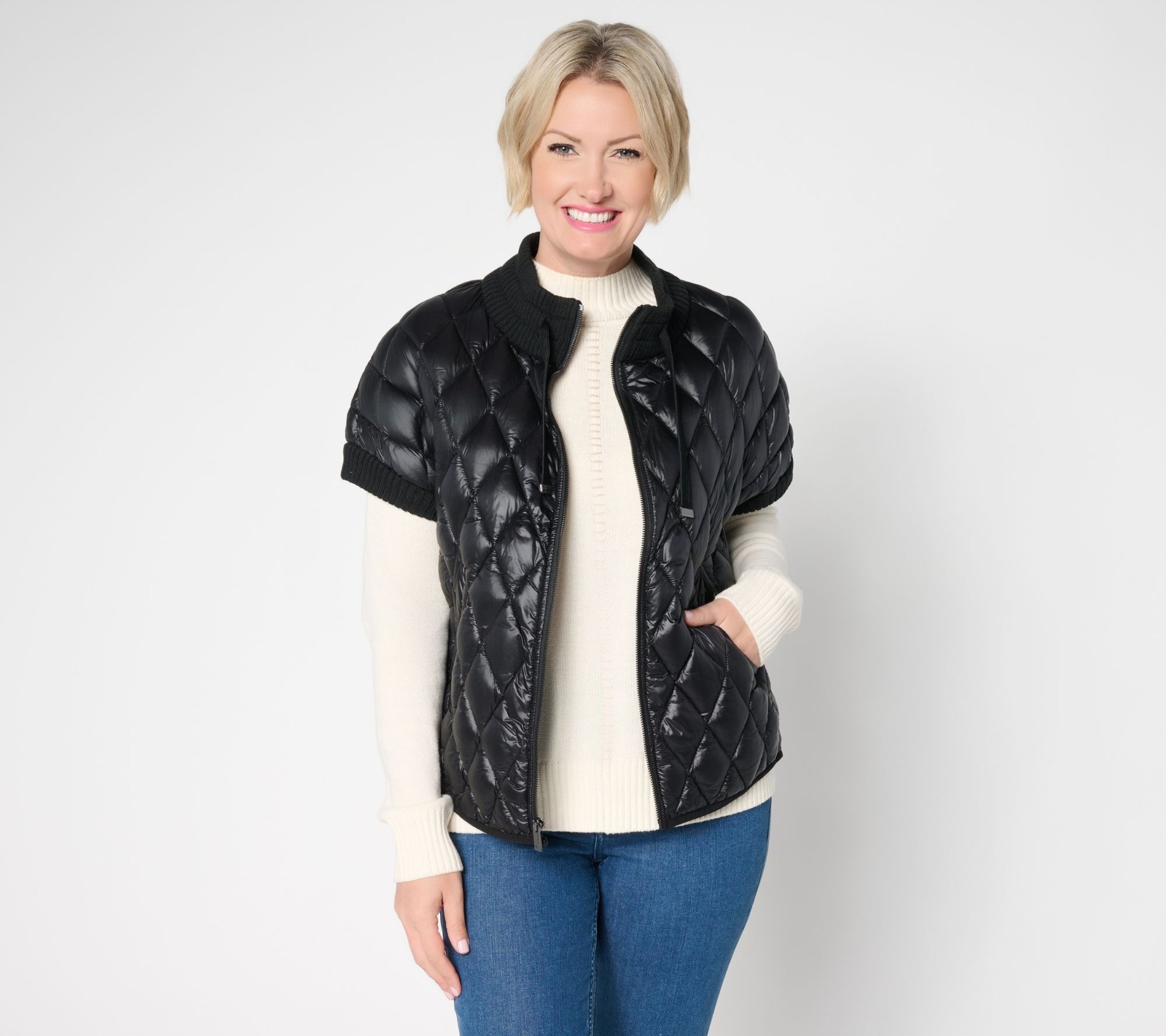 Martha Stewart Women's Jacket Sz L Signature Diamond Quilted Black A725622