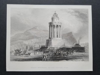 Antiker Druck (1838) - Burns Monument on Calton Hill - Edinburgh - W. Mossman
