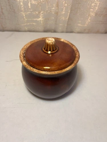 Vintage Hull 2-Tone Brown Drip Glaze 4 x 4 Sugar Bowl W/ Lid Oven Proof USA