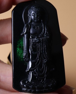 Black 墨翠 jade jadeite Buddhism Pendant /Certified 100% natural A 221615a 佛