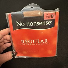 Retro No Nonsense Reg Pantyhose Nylons- Tan, Reinforced Toe - Size B 009