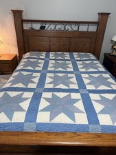 Full Size Patchwork Quilt Blue And White Star Design