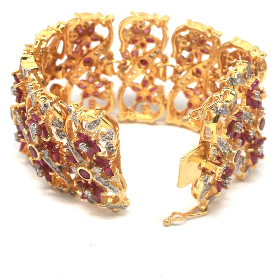 925 Sterling Silver 4 mm. Red Ruby & White Zircon Statement Bracelet 6.5 In. - Image 4 of 4