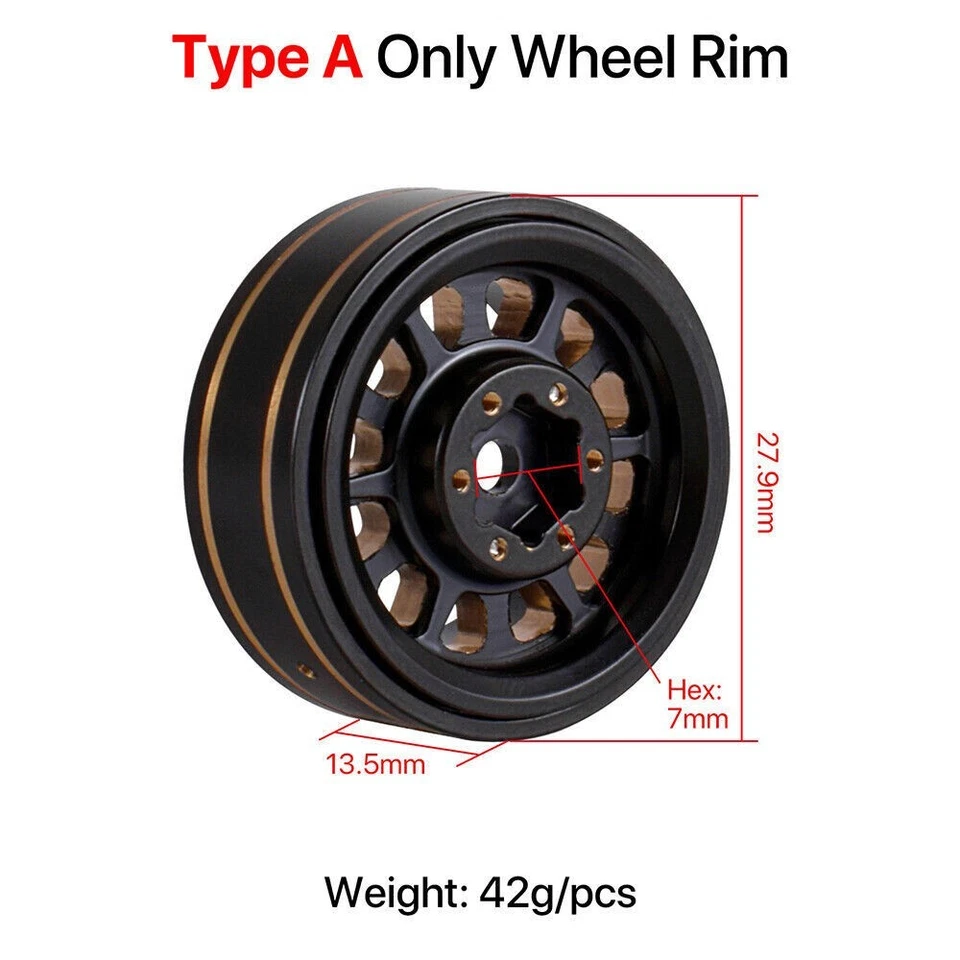 4 stücke Messing Beadlock Hub Rad Gummi Reifen Reifen Rad für 1/18 1/24 RC Auto - Bild 4 von 4