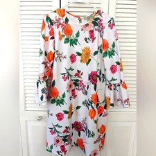 ASOS DESIGN Dress Women's 8 Floral Orange Pink Shift Bell Sleeves Zip Scuba Knit