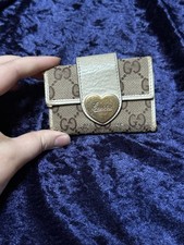 GUCCI Key Case Holder Heart Beige White GG Monogram Canvas Leather Authentic