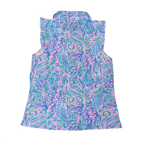 Lilly Pulitzer Luxletic Polo Women Medium Pink Blue Mermaid Excellent Ruffle - Picture 4 of 4