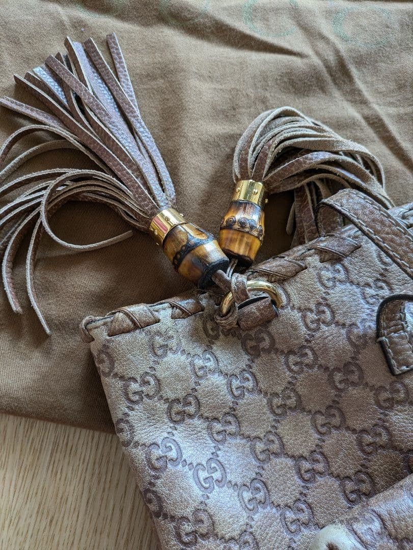 GUCCI Large GG Pattern Tote Bag Brown Leather Authentic thumbnail 3