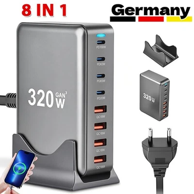 320W USB-C Ladegerät Mehrfach 8 Port GaN Schnellladegerät mit 4 USB-C & 4 USB-A - Bild 1 von 4