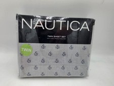 New Nautica 3pc Twin Sheets Oceanview Gray/Navy Easy Care Wrinkle Resist