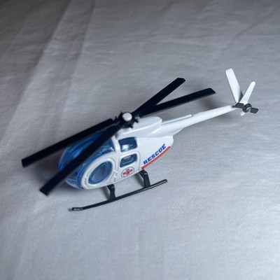 Rescue Non-Military Helicopter Diecast Plastic White Blue Black Toy