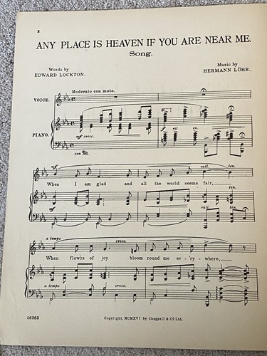 1916 ANY PLACE IS HEAVEN IF YOU ARE NEAR ME Sheet Music by Hermann Lohr, Lockton - Picture 2 of 7