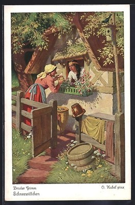 Artist postcard Otto Kubel: No. 4, Brothers Grimm, the disguised stepmother with ve 