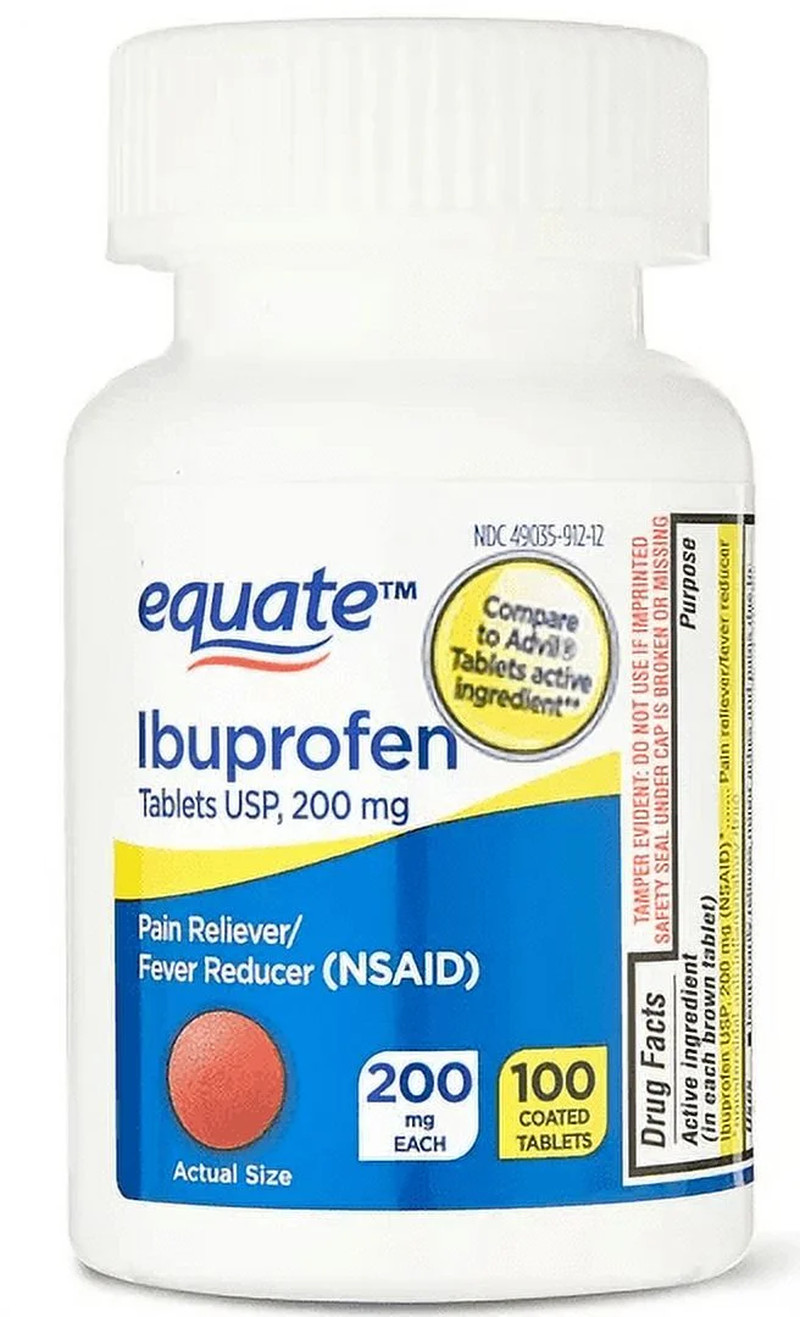 Equate Ibuprofen USP 200 Mg Ibuprofen Tablets for Pain, 100 Coated Tablets