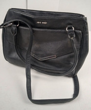 NINE WEST Black Faux Leather Shoulder Bag Purse Satchel Double Handle 12x9x5"