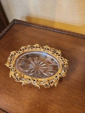 Beautiful Brass And Cut Glass Soap Dish, Vint...