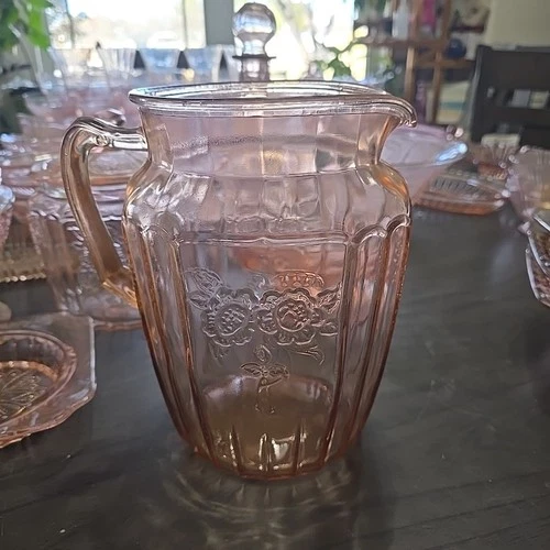 1930s Anchor Hocking pink depression glass Mayfair/Open Rose Pitcher 8.5"