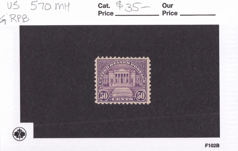 SELLOS DE MATT SCOTT #570 "ANFITEATRO DE ARLINGTON" EDICIÓN DE 50 CENTAVOS 1923, MH CV $35 Foto 3 de 3