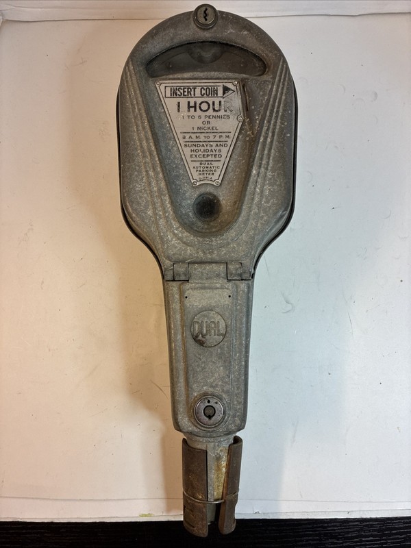 Dual Retired 1 Hour Parking Meter Housing Pennies Or Nickel Incomplete Parts