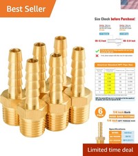 6-Pack 1/4 Inch Hose Barb Fittings, Brass Air Hose Fittings, 1/4'' Male NPT P...