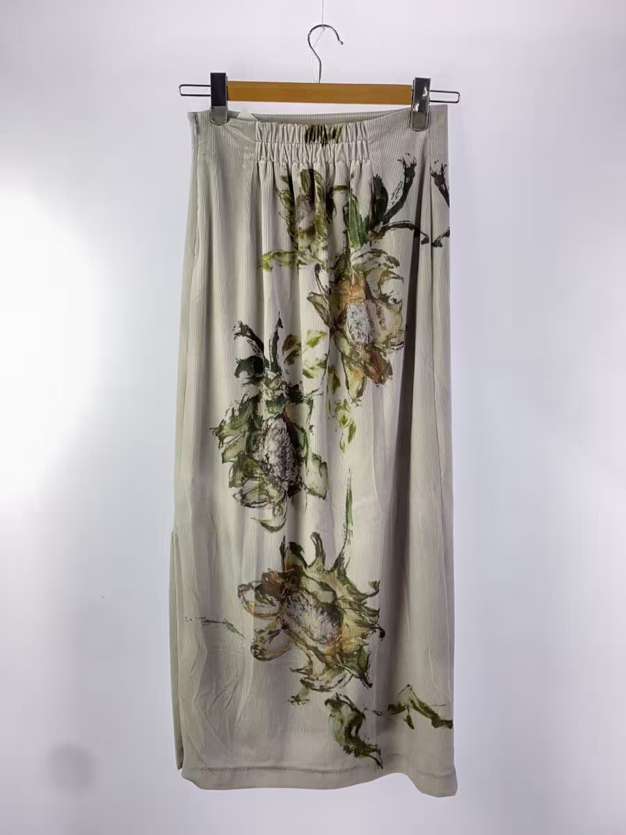 AMERI Long Skirt, Medium, Polyester, Gray, Floral… - image 2