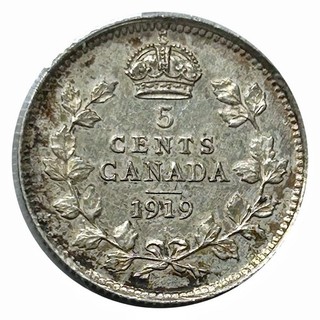 1919 Canada 5 Cent Silver Coin High Grade Rare Coin Very Fine #0613