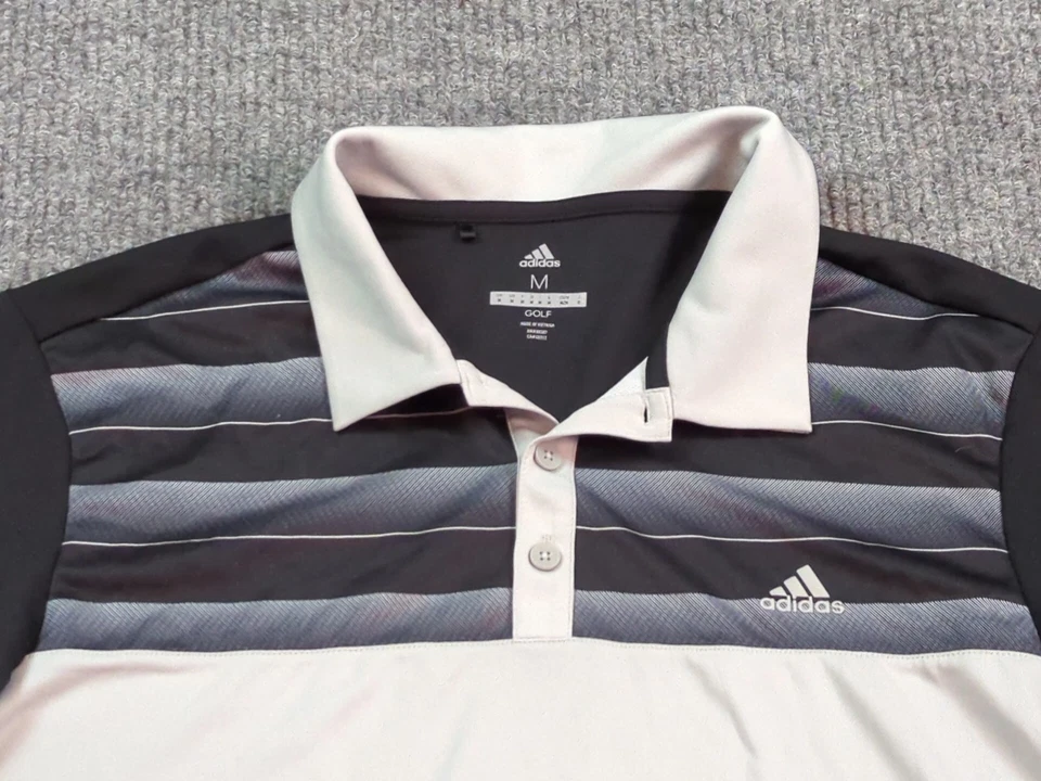 阿迪达斯衬衫男式中号灰色黑色 Polo 高尔夫短袖休闲表演  — 第 2/4 张图片