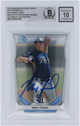 Max Fried Padres Signed 2014 Bowman Chrome Draft Top Prospects CTP-8 BAS 10 Card