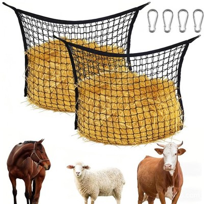 2 Stück Heunetz für Pferde Futternetz 80x90cm Heusack Heutasche mit 4 Karabinern