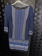 Vince Camuto geometric Blue 3/4 Sleeve Sheath Midi Dress Size 6