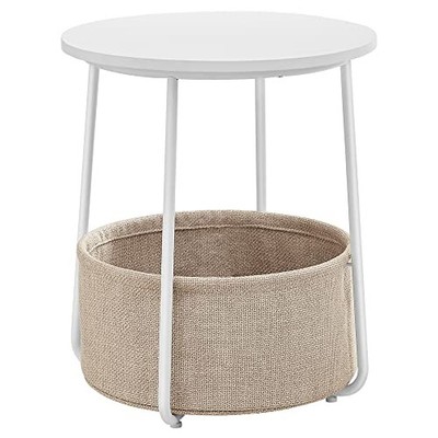 LET223W10 kleiner runder Couchtisch, Beistelltisch mit Stoffkorb