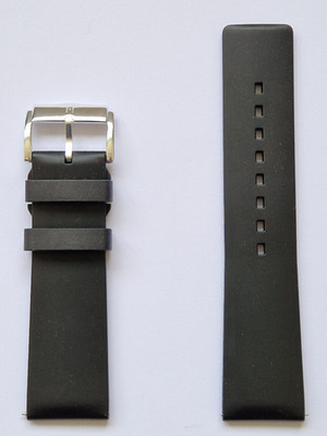Hirsch Pure Water Resistant Caoutchouc Watch Strap Black Long Silver Buckle