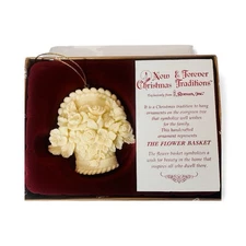 VTG PORCELAIN CHRISTMAS DECOR THE FLOWER BASKET handcrafted for Roman,Jnc 1995