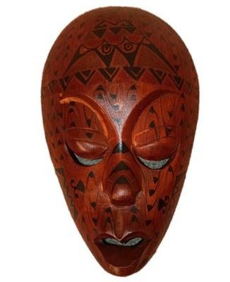 Indonesian Lombok Wood Mask Hand Carved Painted Balinese Tribal Wall Art 13''
