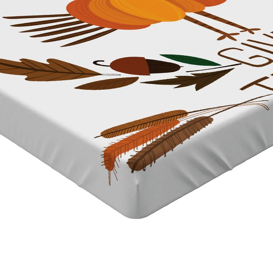 Sábana Ajustable Acción de Gracias, Pavo una Calabaza y Hojas de Otoño Doodle Give Tha... Foto 2 de 3