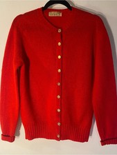 Vintage Braemar Red Cardigan 100 Scottish Shetland Wool