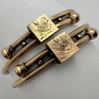ANTIQUE VICTORIAN ENGRAVED GOLD FILLED BIRD WEDDING BRACELET PAIR