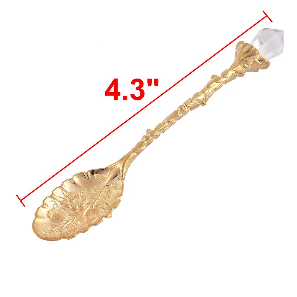 Stainless Steel Flower Pattern Mini Dessert Coffee Tea Spoon Gold - Image 2 of 3