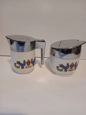 Gemco Corning Ware Friendship Design Cream Glass And Sugar With Lid Vintage