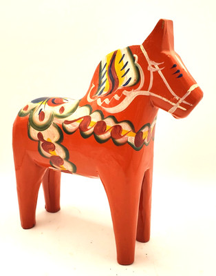 Nils Olsson Original Handpainted Dala Horse Handcarved Folk Art Butt Dent
