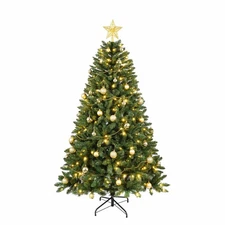 7.5FT Pre-Lit Green Realistic Christmas Tree LED 1300Tips Hinged Full Xmas Tree