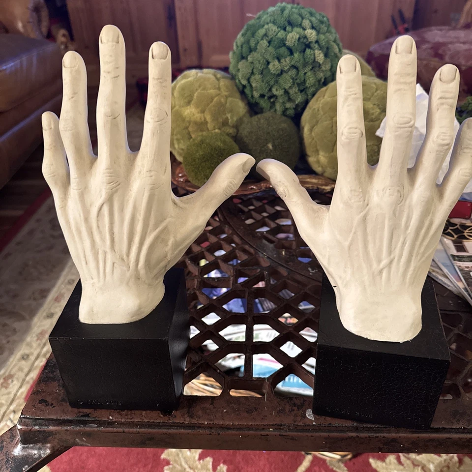 Mid century Modern Sculptured Hands Book Ends Black & White - Image 2 of 4