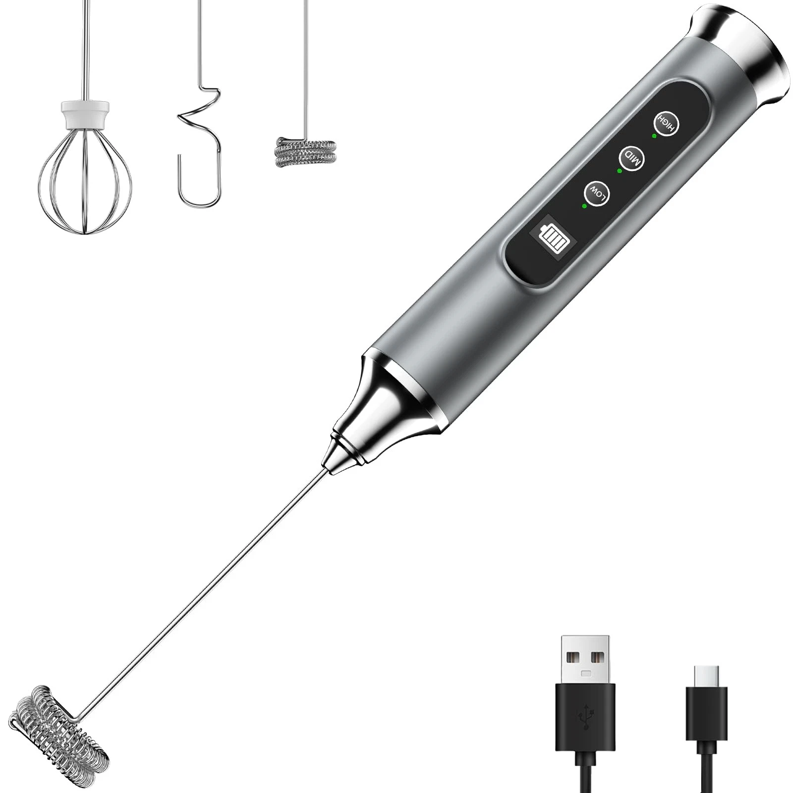 Milk Frother Wand for Coffee Handheld Rechargeable Waterproof Whisk Mixer