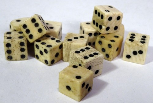 Antique Civil War Era BONE DICE Primitive Lot of 12