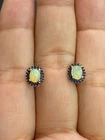 NATURAL FIRE OPAL OV 4X5 SAPPHIRE DIAMOND CUT STERLING SILVER 925 EARRING