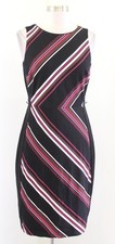 White House Black Market Dress Womens 10P Black Striped Sleeveless Sheath Work